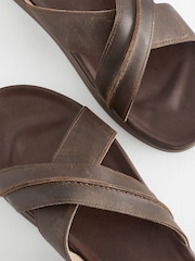 Chocolate Brown Leather Cross Strap Sandals - Image 6 of 7