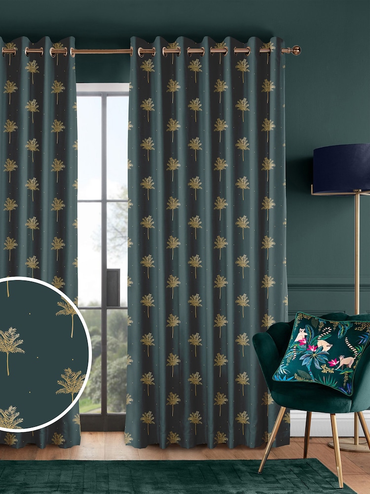 Sara Miller Forest Green Small Palm Made to Measure Curtains - Image 1 of 9