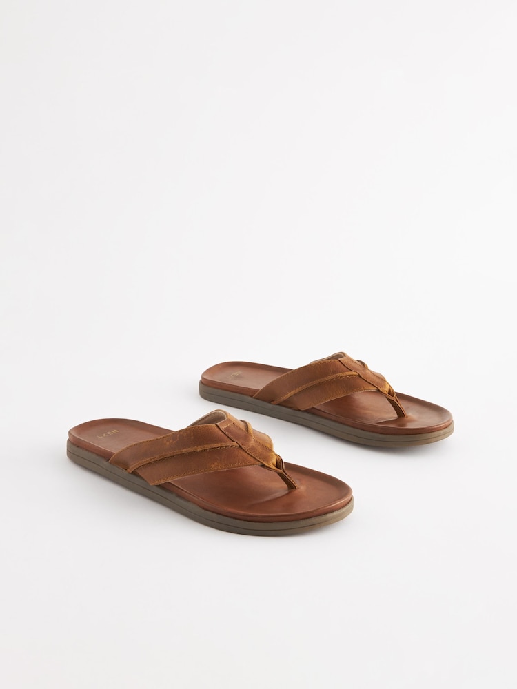 Hellbraun - Leather Toe Post Sandals - Bild 1 von 5