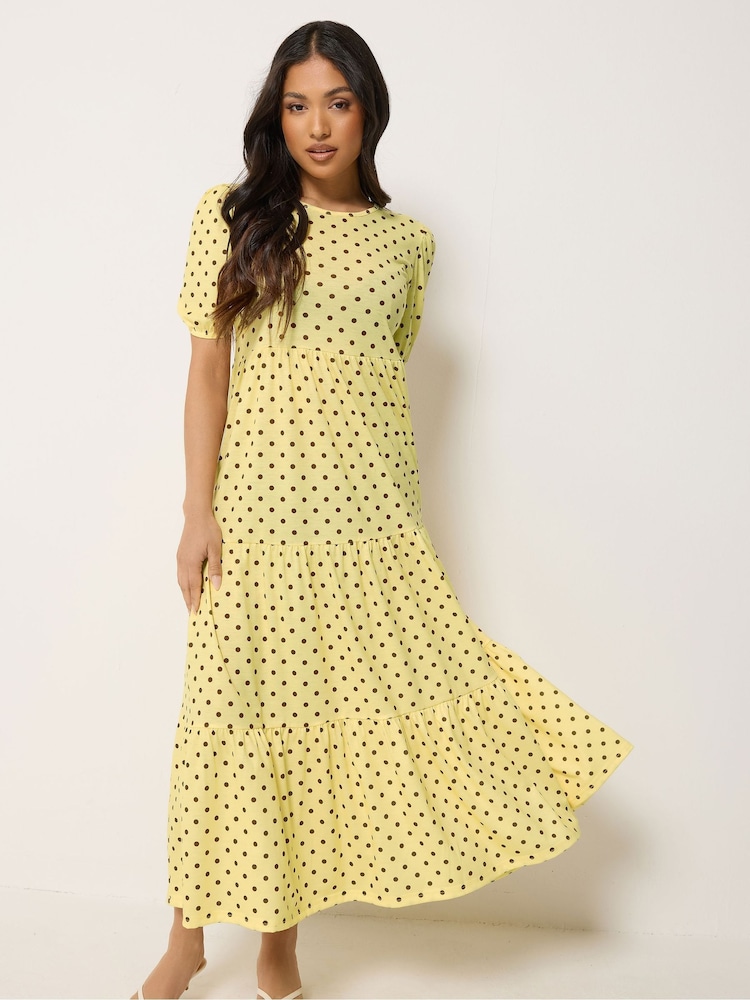PixieGirl Petite Yellow Spot Tiered Maxi Dress - Image 1 of 5 PixieGirl Petite Yellow Spot Tiered Maxi Dress - Image 1 of 5