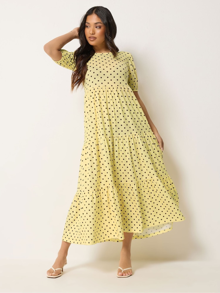 PixieGirl Petite Yellow Spot Tiered Maxi Dress - Image 2 of 5 PixieGirl Petite Yellow Spot Tiered Maxi Dress - Image 2 of 5