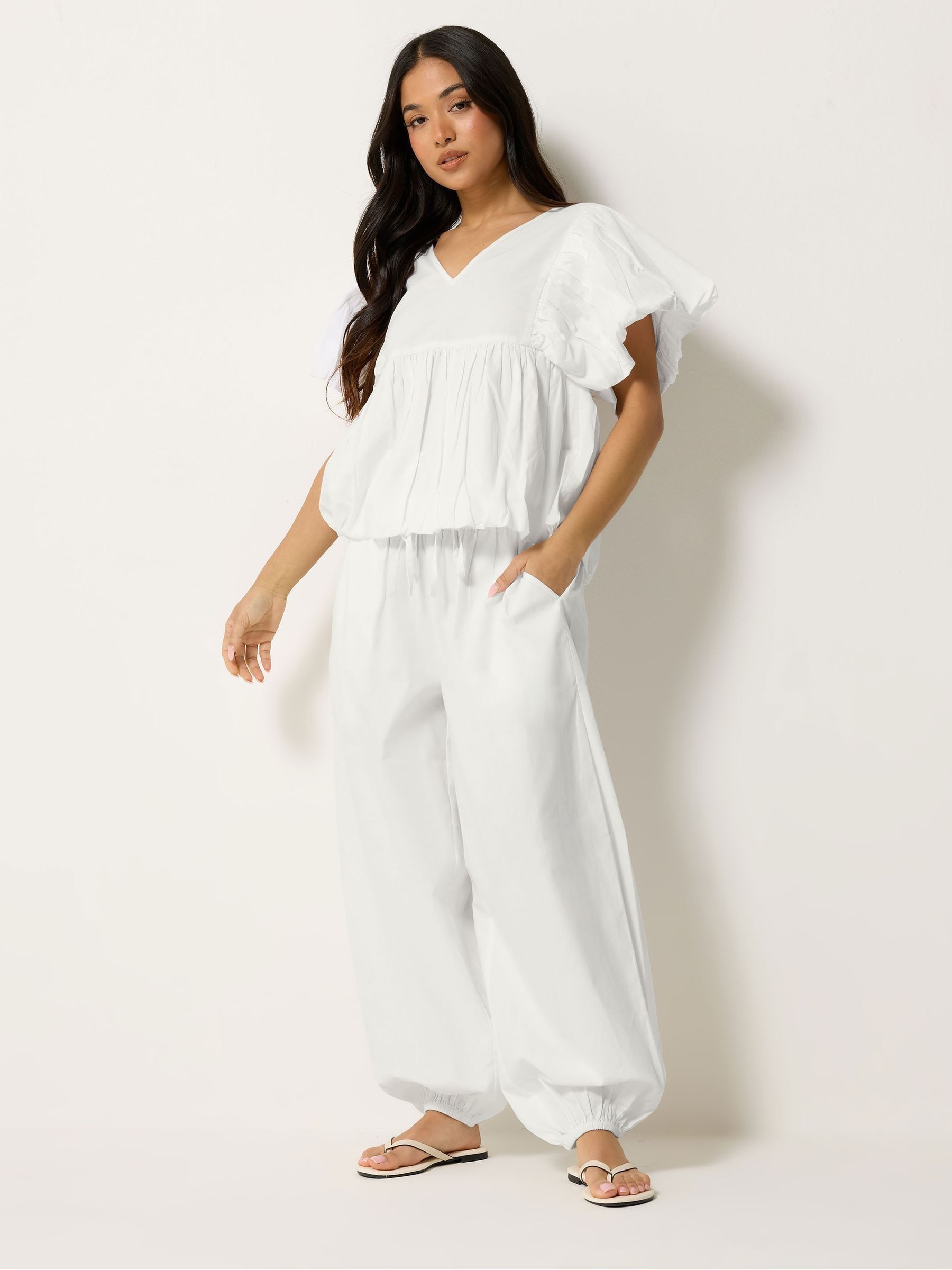 Buy PixieGirl Petite White Poplin Cuffed Balloon Pants from Next USA
