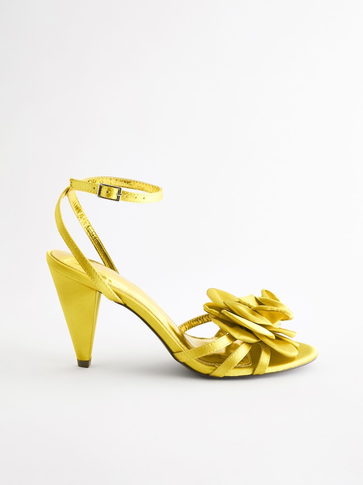 Lime Green Forever Comfort® Satin Flower Heeled Sandals - Image 2 of 7