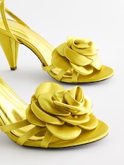 Lime Green Forever Comfort® Satin Flower Heeled Sandals - Image 4 of 7