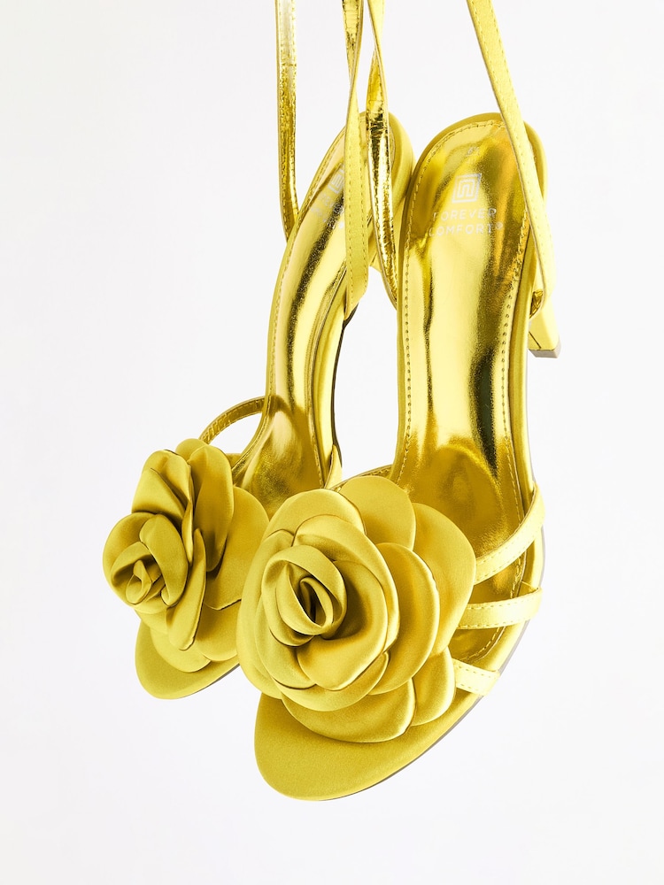Lime Green Forever Comfort® Satin Flower Heeled Sandals - Image 7 of 7
