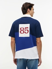 Tommy Hilfiger Blue Relaxed Fit Back Logo Colour-Blocked Polo Shirt - Image 2 of 5