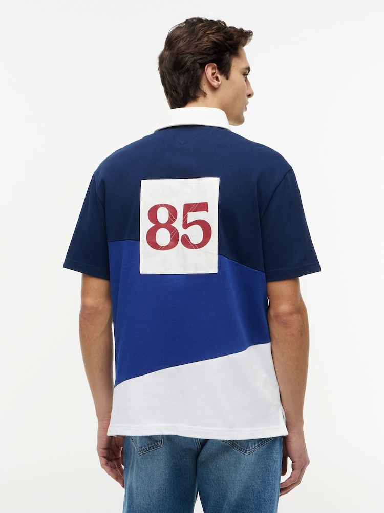 Tommy Hilfiger Blue Relaxed Fit Back Logo Colour-Blocked Polo Shirt - Image 2 of 5