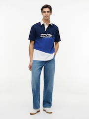 Tommy Hilfiger Blue Relaxed Fit Back Logo Colour-Blocked Polo Shirt - Image 3 of 5
