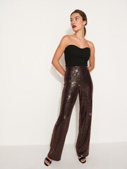 Rose Pink Sequin Wide Leg Trousers - Image 1 of 6