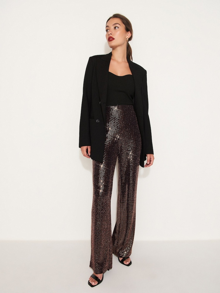 Rose Pink Sequin Wide Leg Trousers - Image 2 of 6