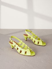 Lime Green Signature Leather Cage Slingback Heels - Image 6 of 10