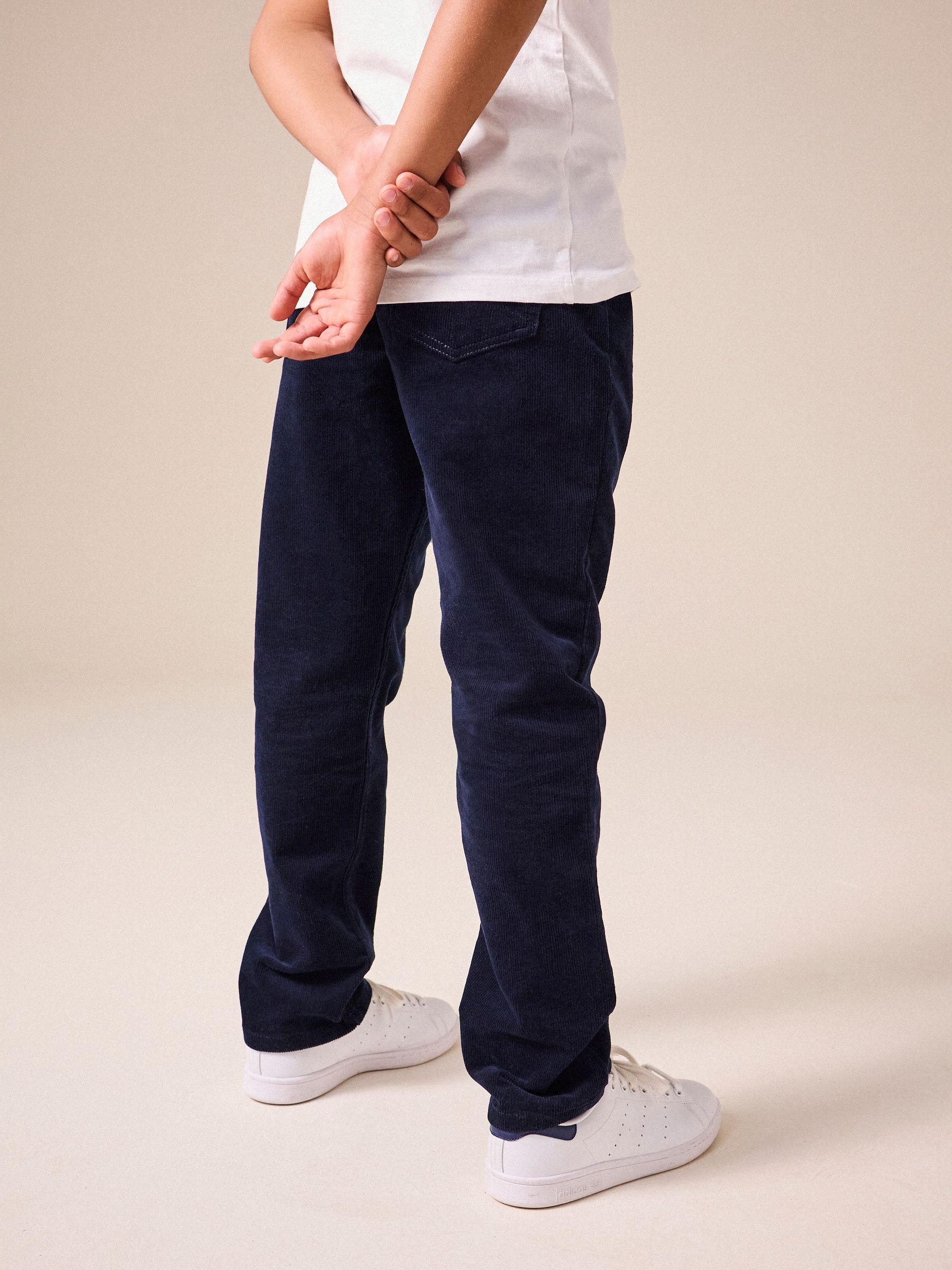 Gant Boys Navy Blue Solid Mid-Rise Corduroy Trouser