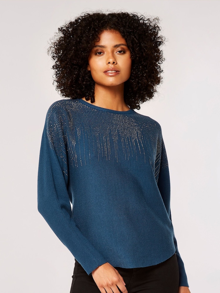 Apricot Blue Chandelier Stud Batwing Jumper - Image 1 of 4