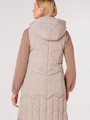 Apricot Grey Geometric Longline Hooded Puffer Gilet - Image 2 of 4