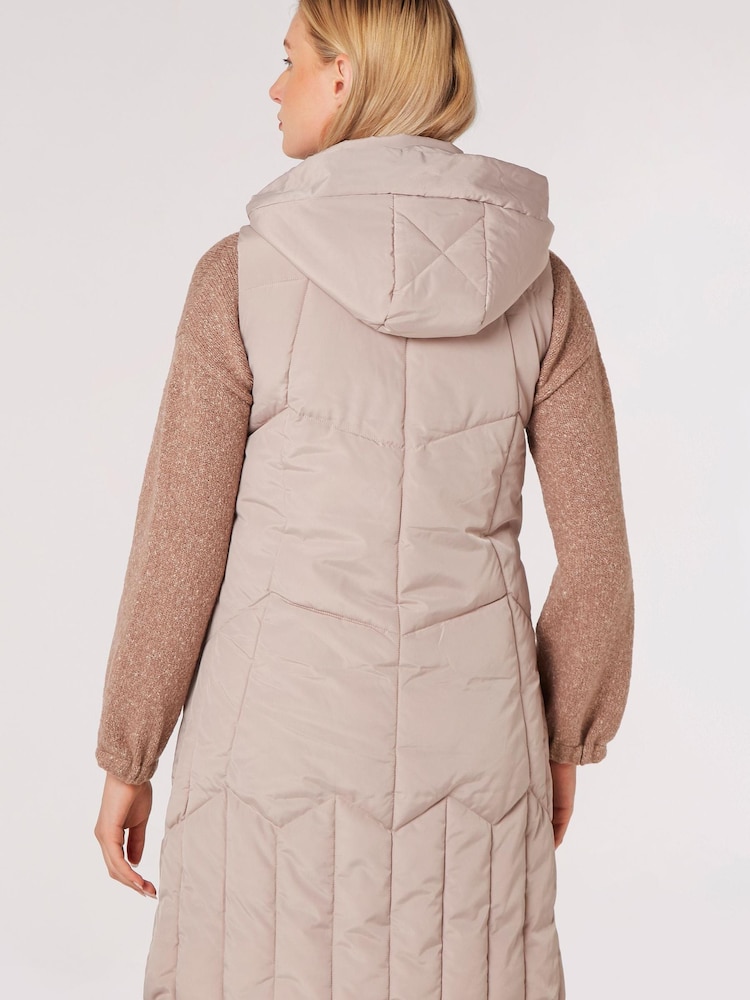 Apricot Grey Geometric Longline Hooded Puffer Gilet - Image 2 of 4