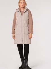 Apricot Grey Geometric Longline Hooded Puffer Gilet - Image 4 of 4