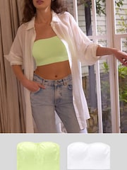 Weiß/Limettengrün - Nahtlose Bandeau-BHs im 2er Pack - Bild 1 von 10
