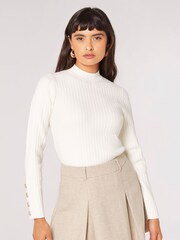 Apricot Cream Rib Crew Neck Button Jumper - Image 1 of 4