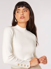 Apricot Cream Rib Crew Neck Button Jumper - Image 2 of 4