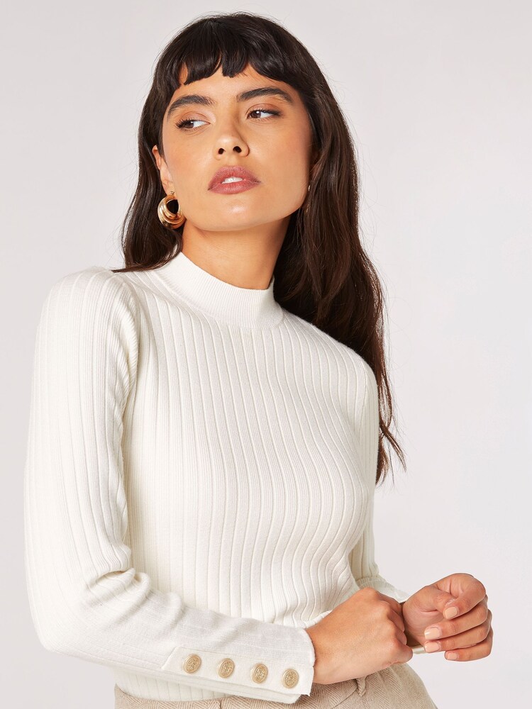 Apricot Cream Rib Crew Neck Button Jumper - Image 2 of 4