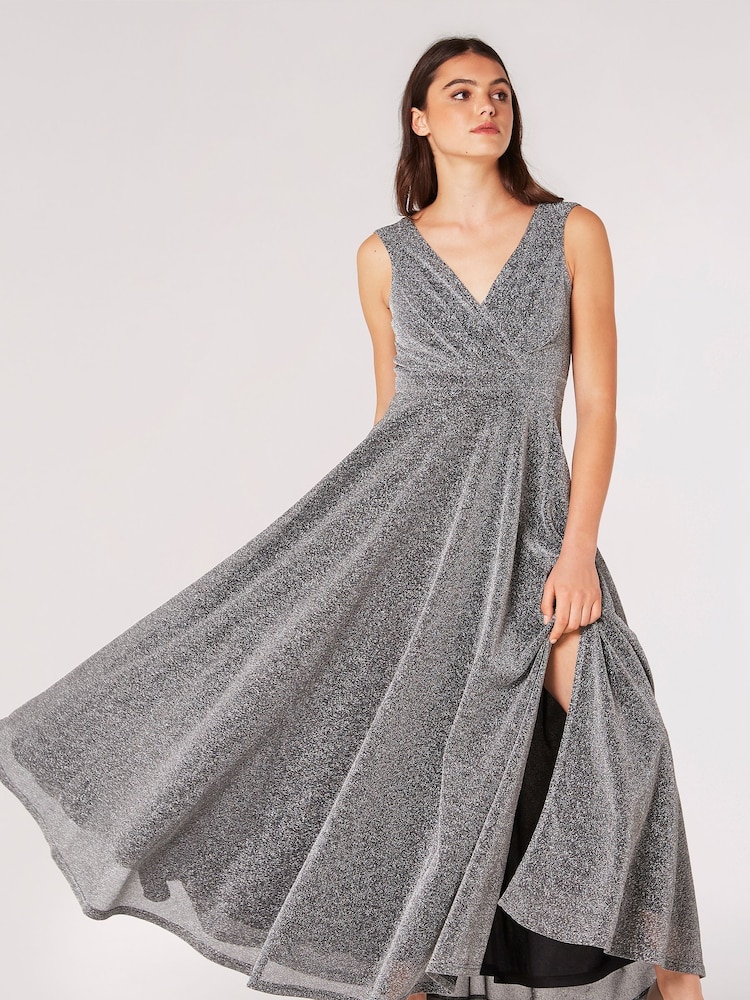 Apricot Silver Dazzle V-Neck Maxi Dress - Image 1 of 4
