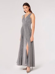 Apricot Silver Dazzle V-Neck Maxi Dress - Image 3 of 4
