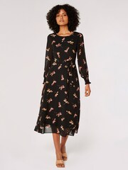 Apricot Black Single Watercolour Floral Midaxi Dress - Image 1 of 5