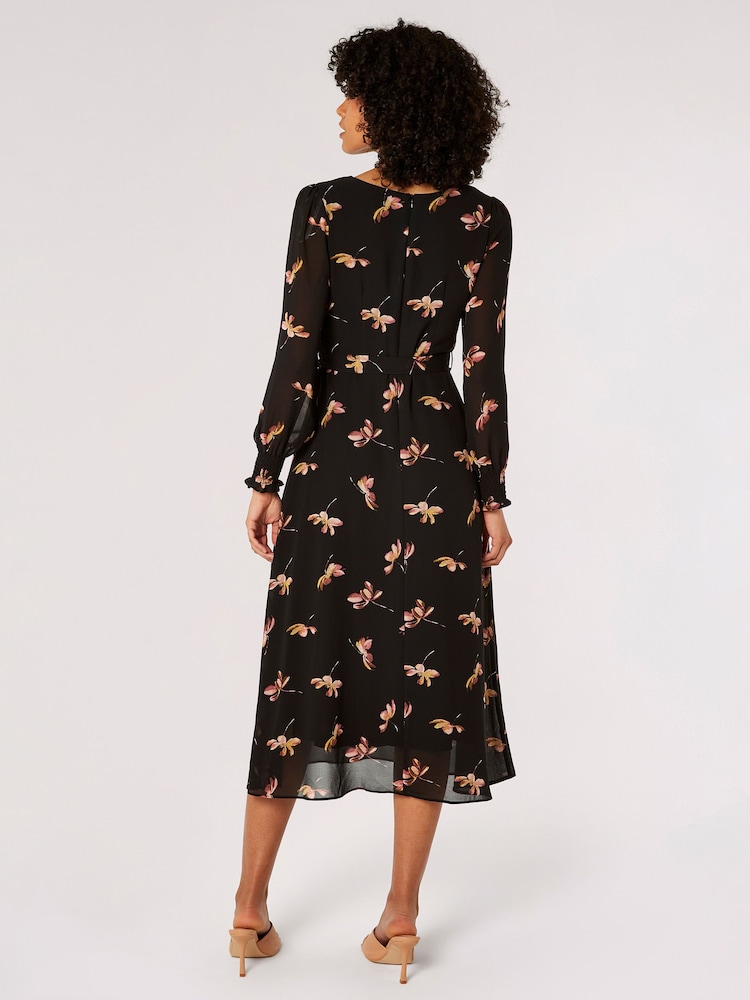 Apricot Black Single Watercolour Floral Midaxi Dress - Image 2 of 5