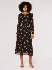 Apricot Black Single Watercolour Floral Midaxi Dress - Image 3 of 5