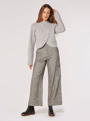 Apricot Grey Cable Knit Wrap Over Mock Neck Jumper - Image 4 of 5