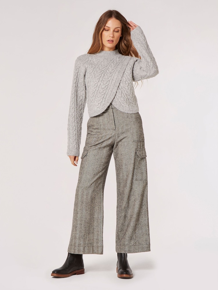 Apricot Grey Cable Knit Wrap Over Mock Neck Jumper - Image 4 of 5