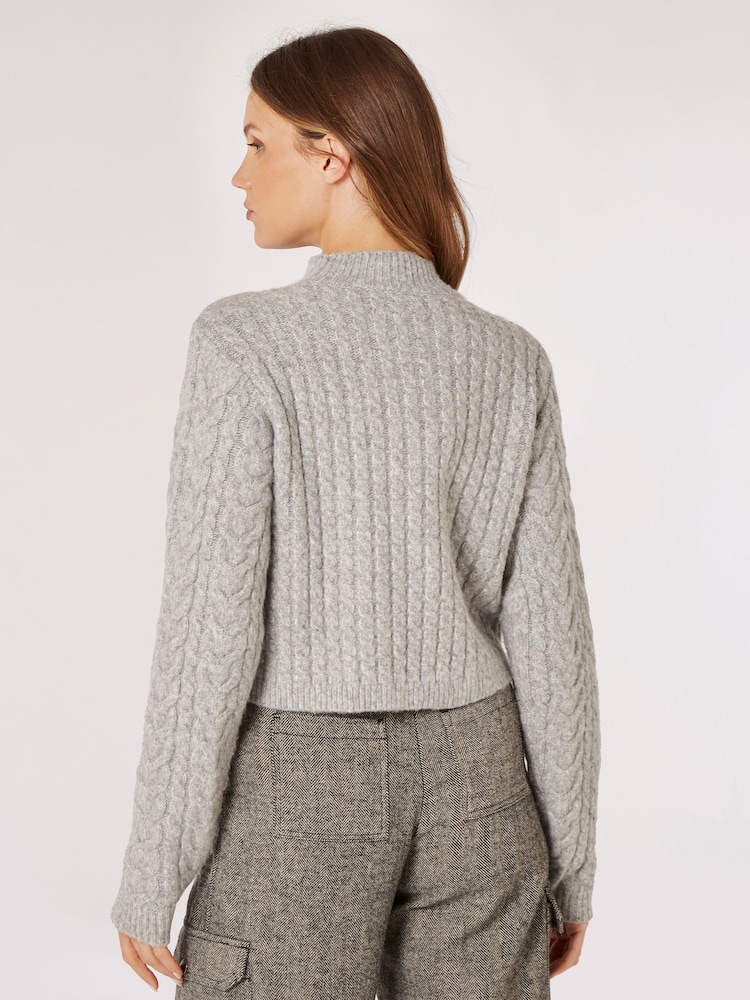Apricot Grey Cable Knit Wrap Over Mock Neck Jumper - Image 5 of 5