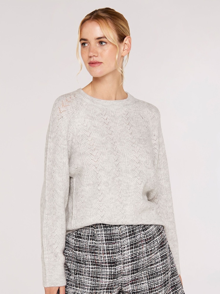 Apricot Silver Chevron Pointelle Jumper - Image 1 of 4