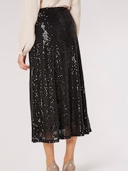 Apricot Black Sequin Sparkle Midi Skirt - Image 2 of 4