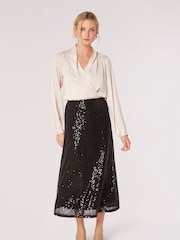 Apricot Black Sequin Sparkle Midi Skirt - Image 3 of 4