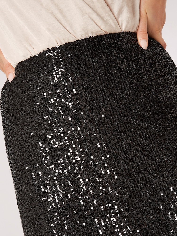 Apricot Black Sequin Sparkle Midi Skirt - Image 4 of 4