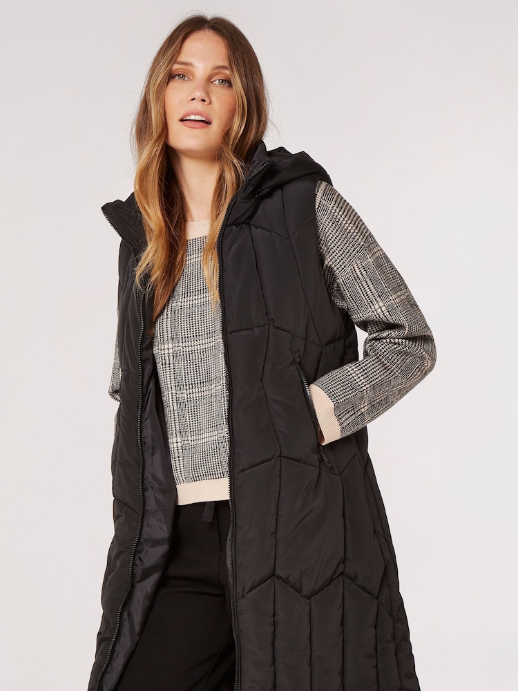 Apricot Black Geometric Hooded Puffer Gilet - Image 1 of 5