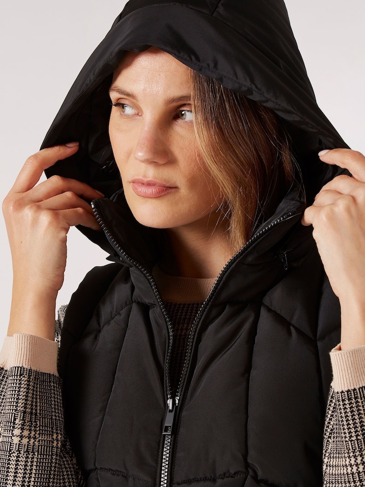 Apricot Black Geometric Hooded Puffer Gilet - Image 5 of 5 Apricot Black Geometric Hooded Puffer Gilet - Image 5 of 5
