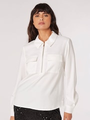 Apricot White Twill Zip Detail Cargo Top - Image 1 of 4