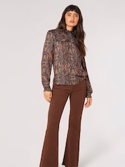 Apricot Black Paisley Long Sleeve Ruffle Top - Image 2 of 5