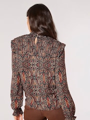 Apricot Black Paisley Long Sleeve Ruffle Top - Image 3 of 5
