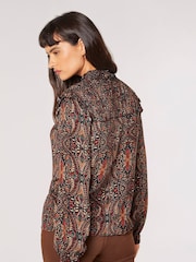 Apricot Black Paisley Long Sleeve Ruffle Top - Image 4 of 5