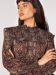 Apricot Black Paisley Long Sleeve Ruffle Top - Image 5 of 5