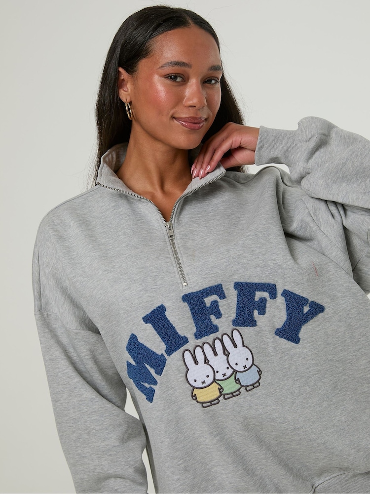 Skinnydip Grey Miffy Zip Sweatshirt - Image 2 of 3 Skinnydip Grey Miffy Zip Sweatshirt - Image 2 of 3