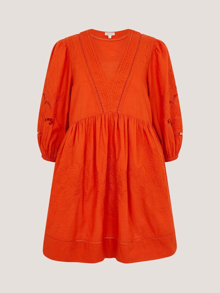 Monsoon Orange Noelle Embroidered Mini Dress - Image 5 of 5