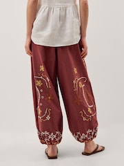 Monsoon Brown Greta Floral Embroidery Hareem Trousers - Image 2 of 4