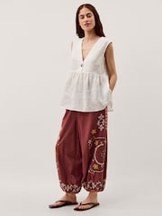 Monsoon Brown Greta Floral Embroidery Hareem Trousers - Image 3 of 4