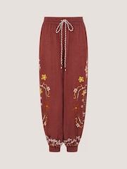 Monsoon Brown Greta Floral Embroidery Hareem Trousers - Image 4 of 4