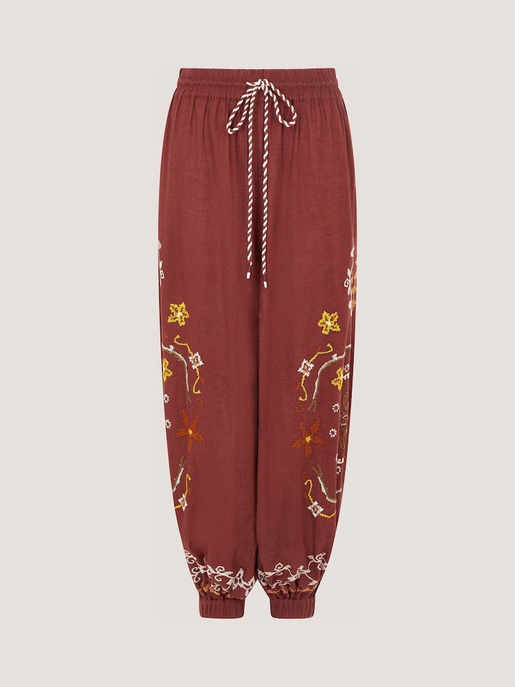 Monsoon Brown Greta Floral Embroidery Hareem Trousers - Image 4 of 4