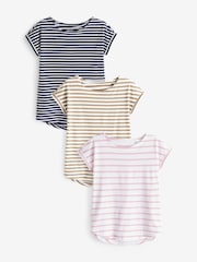 Stripe Cap Sleeve 100% Cotton T-Shirts 3 Pack - Image 1 of 10